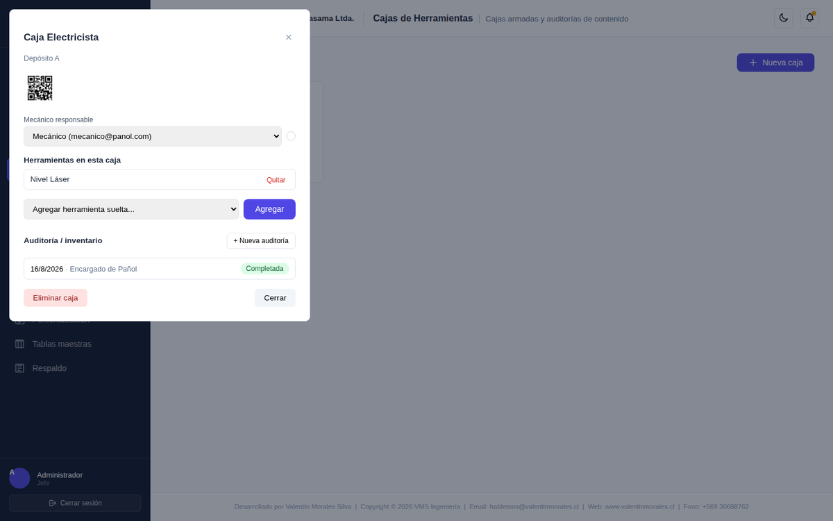 Detalle de una caja con su contenido